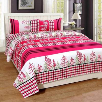 LOXICA FAB 150 TC Polyester Double 3D Printed Flat Bedsheet(Pack of 1, Pink)