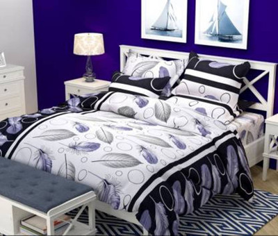 HOMIMPEX Polycotton Double Flat 150 TC Printed Bedsheet(Pack of 4, White)