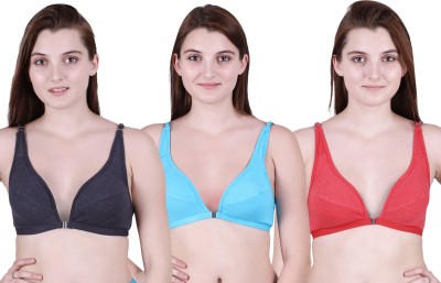 Waooo Women's Non Padded Bra for Daily Use Causal Bra Combo (Multicolored) - Pack of 3 Women Plunge Non Padded Bra(Red, Blue, Black)