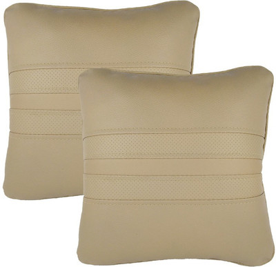 Infinity Fox Beige Leatherite Car Pillow Cushion for Universal For Car(Square, Pack of 2)