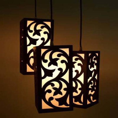 Gojeeva Wooden Thali Lamp Style Lamp Creative Wood Pendant Light Lamp suitable for Living Room,Foyer,Bedroom,Hallway Pendant Lamp Ceiling Lamp(Black)