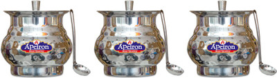 Apeiron Steel Utility Container  - 300 ml(Pack of 3, Silver)