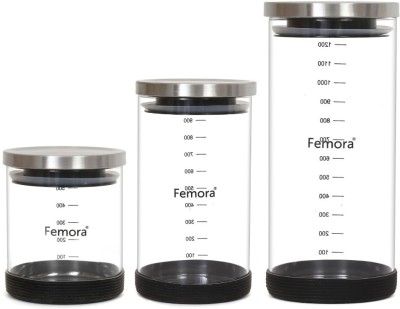 Femora Glass, Silicone Cookie Jar  - 500 ml, 900 ml, 1300 ml(Pack of 3, Clear)