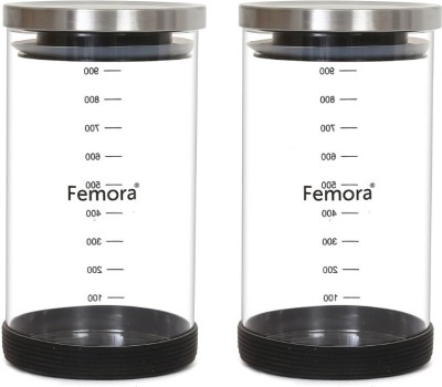 Femora Glass, Silicone Cookie Jar  - 900 ml(Pack of 2, Clear)