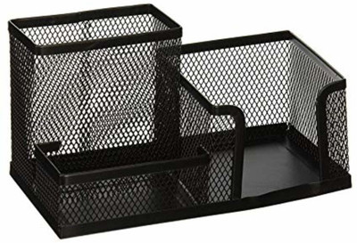 Dhuli 3 Compartments Metal Desk Organizer(Black)