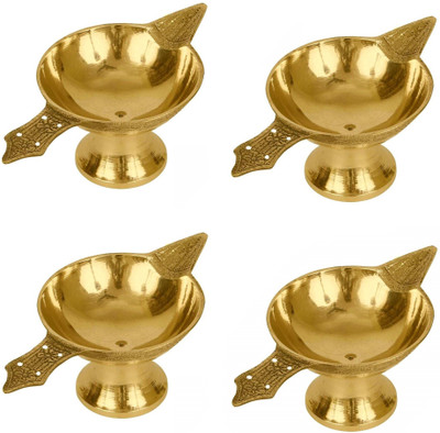 Utkarsh Pack Of 4 Pcs Pure Brass ASHand Laxmi ( 1 No Small Size )Deepak Pital Diya /Deepak for Pooja Purpose Brass (Pack of 4) Table Diya(Height: 1.18 inch)