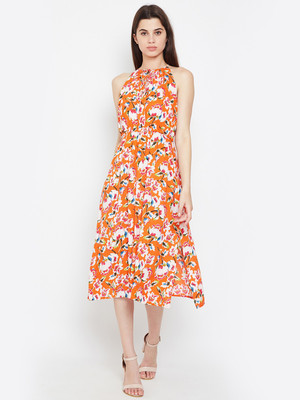 OXOLLOXO Women A-line Multicolor Below Knee Dress