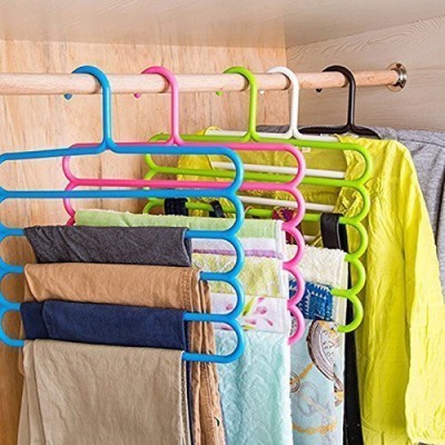 Jantrex 5 Layer Pants Clothes Hanger Wardrobe Storage Organizer Rack Plastic Pack of 5 Hangers(Multicolor)