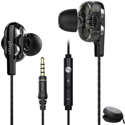 PTron Boom Pro Dual Driver Wired Headset(Black, Silver, In the Ear)