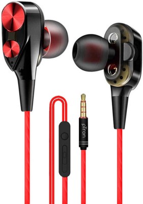 PTron Boom Duo Dual Driver Wired Headset(Red, Black, In the Ear)