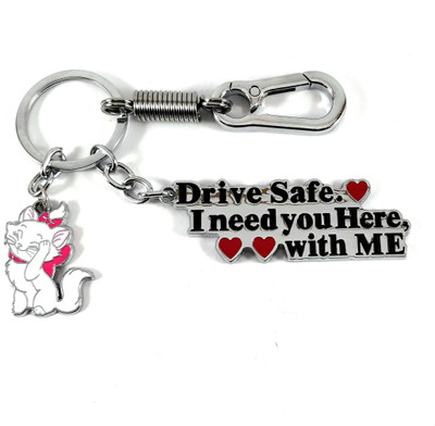 SHOKY LOOKS Sliver locking Hook Drive safe Black silver with cat Key Chain