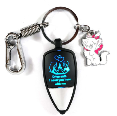 SHOKY LOOKS Couple Design Drive Safe, I Need You Here with Me LED Light silver locking with cat Key Chain
