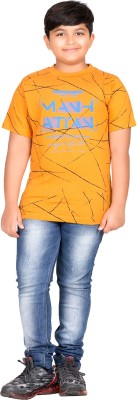 Jingo Boys Printed Cotton Blend Regular T Shirt(Yellow, Pack of 1)