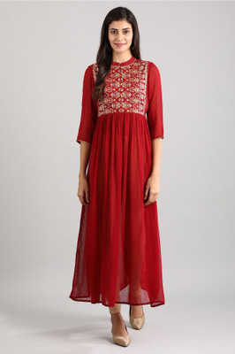Aurelia Women Floral Print A-line Kurta(Maroon)