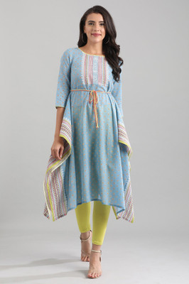 Aurelia Women Printed Asymmetric Kurta(Blue)