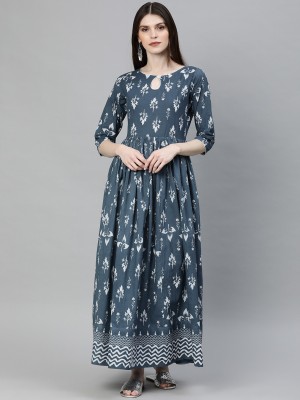 DIVENA Women Printed Anarkali Kurta(Grey)