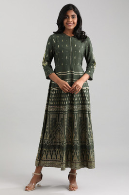 Aurelia Women Self Design A-line Kurta(Green)