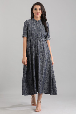 Aurelia Women Printed A-line Kurta(Blue)