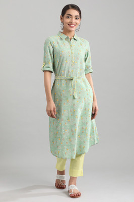 Aurelia Women Floral Print A-line Kurta(Green)