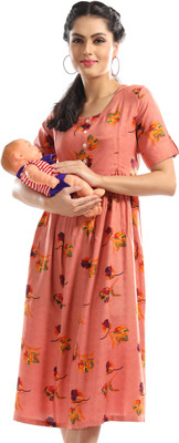 AV2 Women Printed Flared Kurta(Orange)