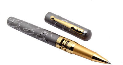 Ledos Dikawen Insight Unique Embossed Designer Body Grey & Gold Roller Ball Pen(Ink Color - Blue)