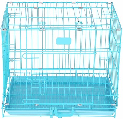 Naaz Pet Naaz Single Door Folding Metal Dog Cage/Crate/Kennel 18 Inch Blue with Removable Tray Rabbit Cages Hard Crate Pet Crate