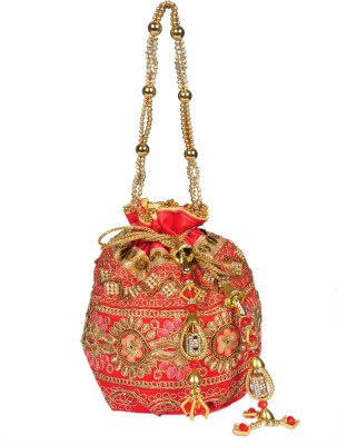Sunesh Creation Raw Silk Floral Ethnic Rajasthani Multicolor Embroidered Potli Bag Gift for Wedding & Other Occasion Potli