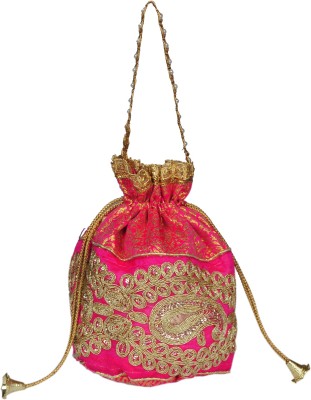 Sunesh Creation Raw Silk Floral Ethnic Rajasthani Multicolor Embroidered Potli Bag Gift for Wedding & Other Occasion Potli