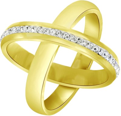 ZIVOM Dual Joint Stainless Steel Cubic Zirconia Gold Plated Ring