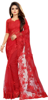 Yashvi Designer Embroidered Bollywood Net Saree(Red)