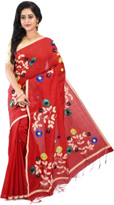 Avik Creations Self Design, Paisley, Embroidered, Woven, Embellished, Applique, Floral Print Banarasi Handloom Silk Blend, Cotton Silk Saree(Red, Green, Blue)
