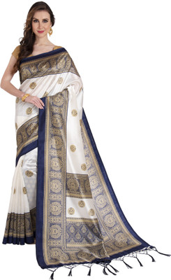 Salooni Woven Bollywood Art Silk Saree(Dark Blue, White)