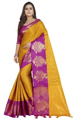 Wamsi Woven Dharmavaram Cotton Silk Saree(Pink, Yellow)