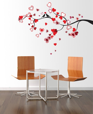 VCREATE DECOR 58 cm Tree With love birds Removable Sticker(Pack of 1)