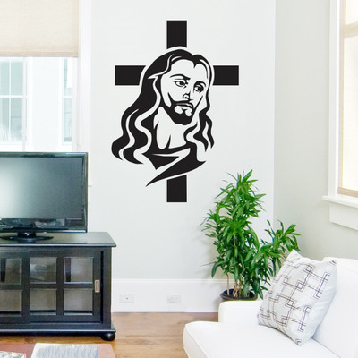 VCREATE DECOR 58 cm Jesus with cross Removable Sticker(Pack of 1)