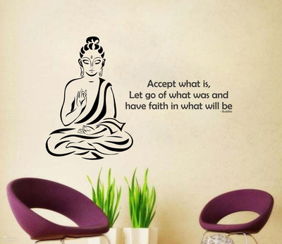 VCREATE DECOR 58 cm Buddha with quotes Removable Sticker(Pack of 1)