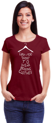UNIQUE STATUS Typography Women Round Neck Maroon T-Shirt