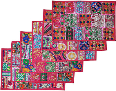 Lal Haveli Rectangular Pack of 6 Table Placemat(Pink, Cotton)