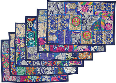 Lal Haveli Rectangular Pack of 6 Table Placemat(Blue, Cotton)