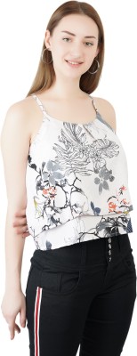 indietoga Casual Sleeveless Floral Print Women White Top