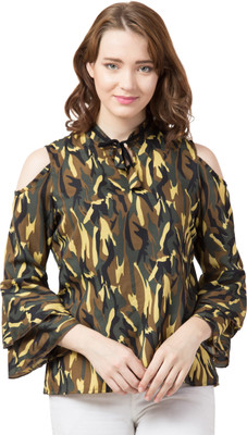 VAHSON Party Flared Sleeve Printed Women Green Top