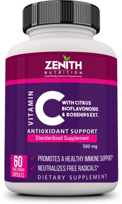 Zenith Nutrition Vitamin -C with Citrus Bioflavonoids and Rose hips 500mg- 60 Nos | Lab tested(60 No)