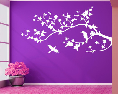 Heaven Decors 113 cm Flower With Bird On Tree Stickers ( Ideal Size On Wall 59 x 113 )Cm Self Adhesive Sticker(Pack of 1)