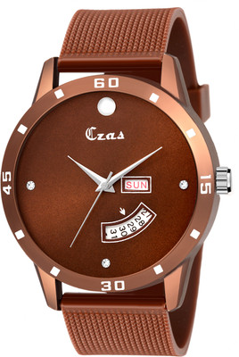 CZAS Day And Date Display, Mesh Silicone Band Brown Mesh Day and Date Function Analog Analog Watch  - For Men