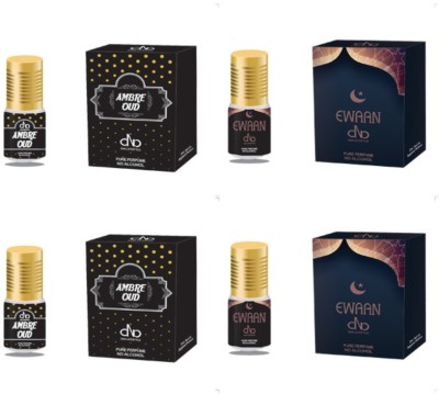 DNA Lifestyle Ambre Oud + Ewaan-2ml Attar Roll-on Concentrated Perfume-Pack of 4 Floral Attar(Agarwood, Musk)