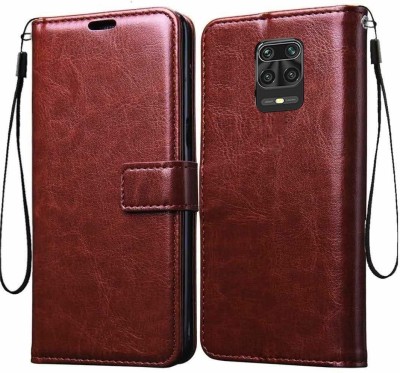 Tingtong Flip Cover for Xiaomi Mi Redmi Note 9 Pro(Brown, Cases with Holder, Pack of: 1)