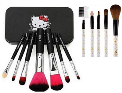 angelie Professional and personal use synthetic makeup 5 pc brush + 7 Pc brush set blackcombo(2 Items in the set)