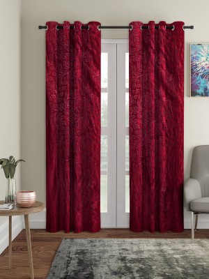 Cortina 270 cm (9 ft) Polyester Semi Transparent Long Door Curtain (Pack Of 2)(Floral, Maroon)