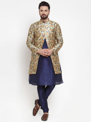 SAIFOO Men Kurta Pyjama Ethnic Jacket Set
