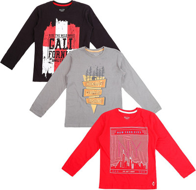 Gini Jony Boys Graphic Print Cotton Blend T ShirtBlack Pack of 3